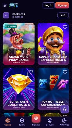 SlotsDj Casino jackpot mobile page