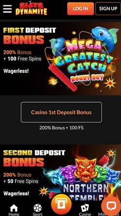 Promotions mobile page screenshot of SlotsDynamite Casino