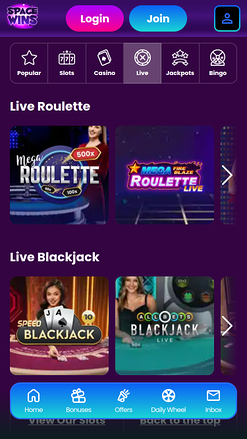 Space Wins Casino Mobile Live Dealer