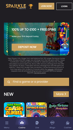 Sparkle Slots Casino Mobile Homepage