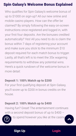 Spin Galaxy Casino Mobile Promotions
