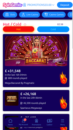 SpinGenie Casino Mobile Hot and Cold