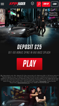 Spin Rider Casino Mobile Homepage