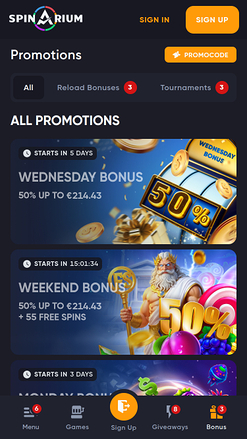 Spinarium Casino Mobile Promotions
