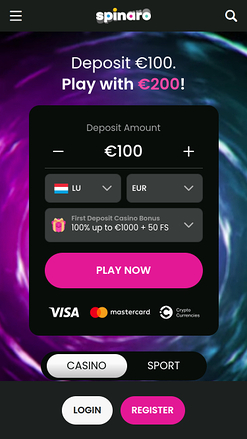 Spinaro Casino Mobile Homepage