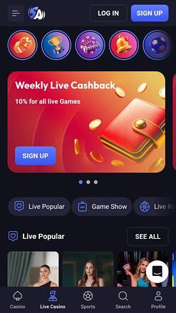 SpinAura Casino live dealer mobile page
