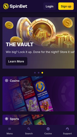 Spinbet Casino Mobile Homepage