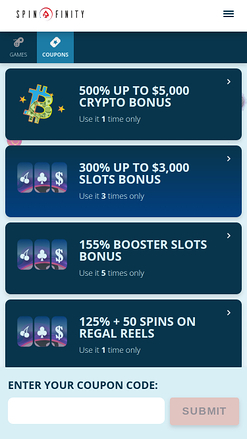 Spinfinity Casino Mobile Promotions