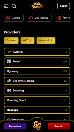 Game Developers screenshot of Spingrande Casino for Mobile