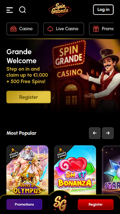 Homepage screenshot of Spingrande Casino for Mobile