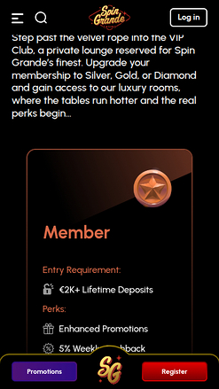 VIP screenshot of Spingrande Casino for Mobile