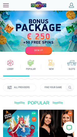 Spinia Casino Mobile Homepage