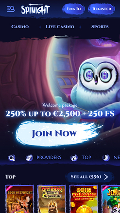 Spinight Casino Mobile Homepage