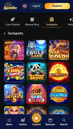 Spinita Casino jackpot mobile page