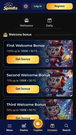 Spinita Casino promotions mobile page