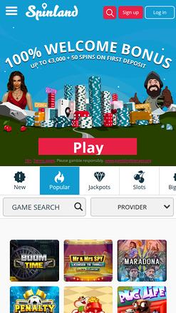 Spinland Casino Mobile Homepage