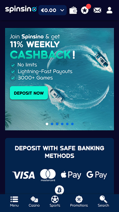 Spinsino Casino Mobile Homepage