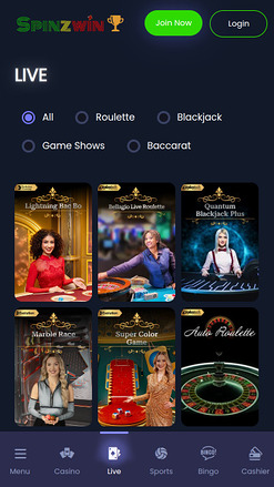 SpinzWin Casino Mobile Live Dealer