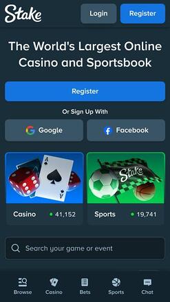 Stake Casino mobile homepage