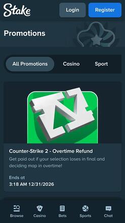 Stake Casino promotions mobile page