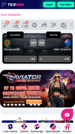 Tez888 Casino Mobile Homepage
