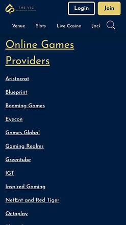 The Vic Casino game developers mobile page