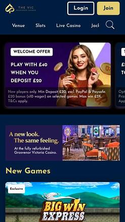 The Vic Casino mobile homepage