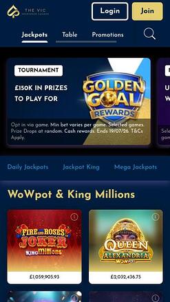 The Vic Casino jackpot mobile page 