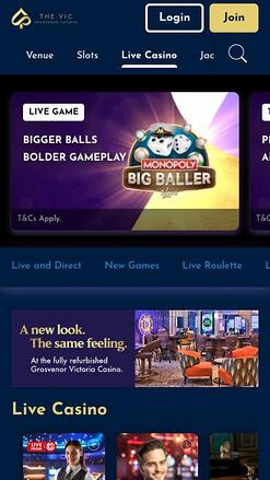 The Vic Casino live dealer mobile page
