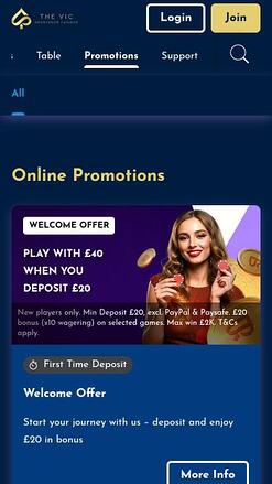 The Vic Casino promotions mobile page 