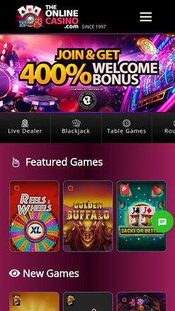 TheOnlineCasino mobile homepage