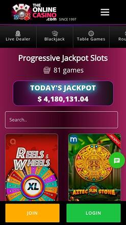 TheOnlineCasino jackpot mobile page
