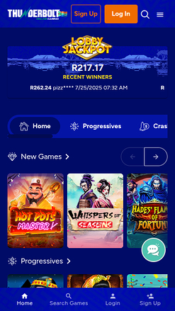 Thunderbolt Casino Mobile Homepage