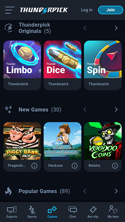 ThunderPick Casino Mobile Games