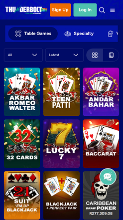 Thunderbolt Casino Mobile Table Games