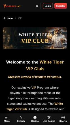 TigerBet247 Casino VIP mobile page