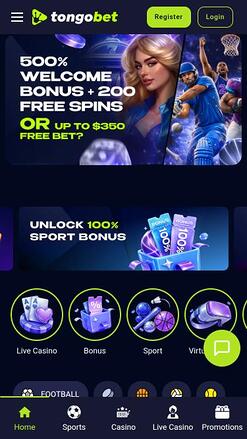 TongoBet Casino mobile homepage