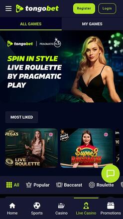 TongoBet Casino live dealer mobile page