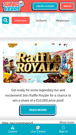 TurboVegas Casino Mobile Homepage