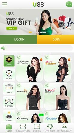 U88 Casino mobile homepage