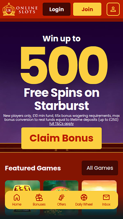 UK Online Slots Mobile Homepage