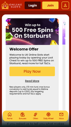 UK Online Slots Mobile Promotions