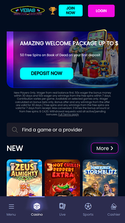 Vegas Mobile Casino Mobile Homepage