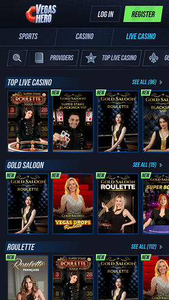 VegasHero Casino Mobile Live Dealer