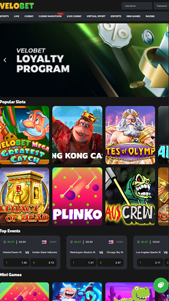 Velobet Mobile Homepage