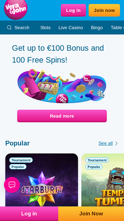 Vera John Casino Mobile Homepage