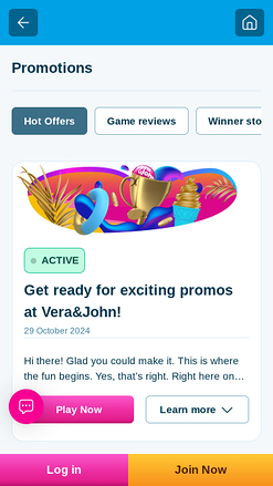 Vera John Casino Mobile Promotions