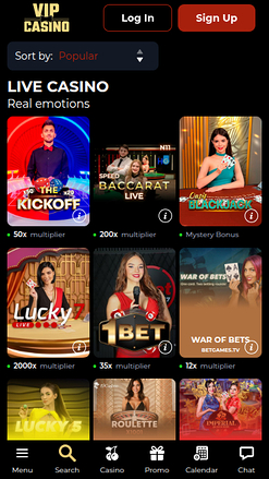 Live Dealers screenshot of VipCasino for Mobile