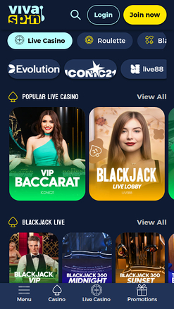 Live Dealer screenshot of Vivaspin Casino for Mobile