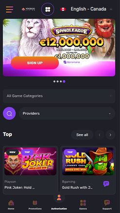 Voodoo Casino Mobile Homepage